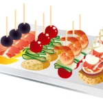 【スペイン料理】ピンチョス(盛り合わせ)のイラスト。