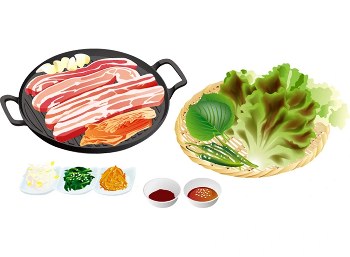 【韓国料理】サムギョプサルの無料イラスト